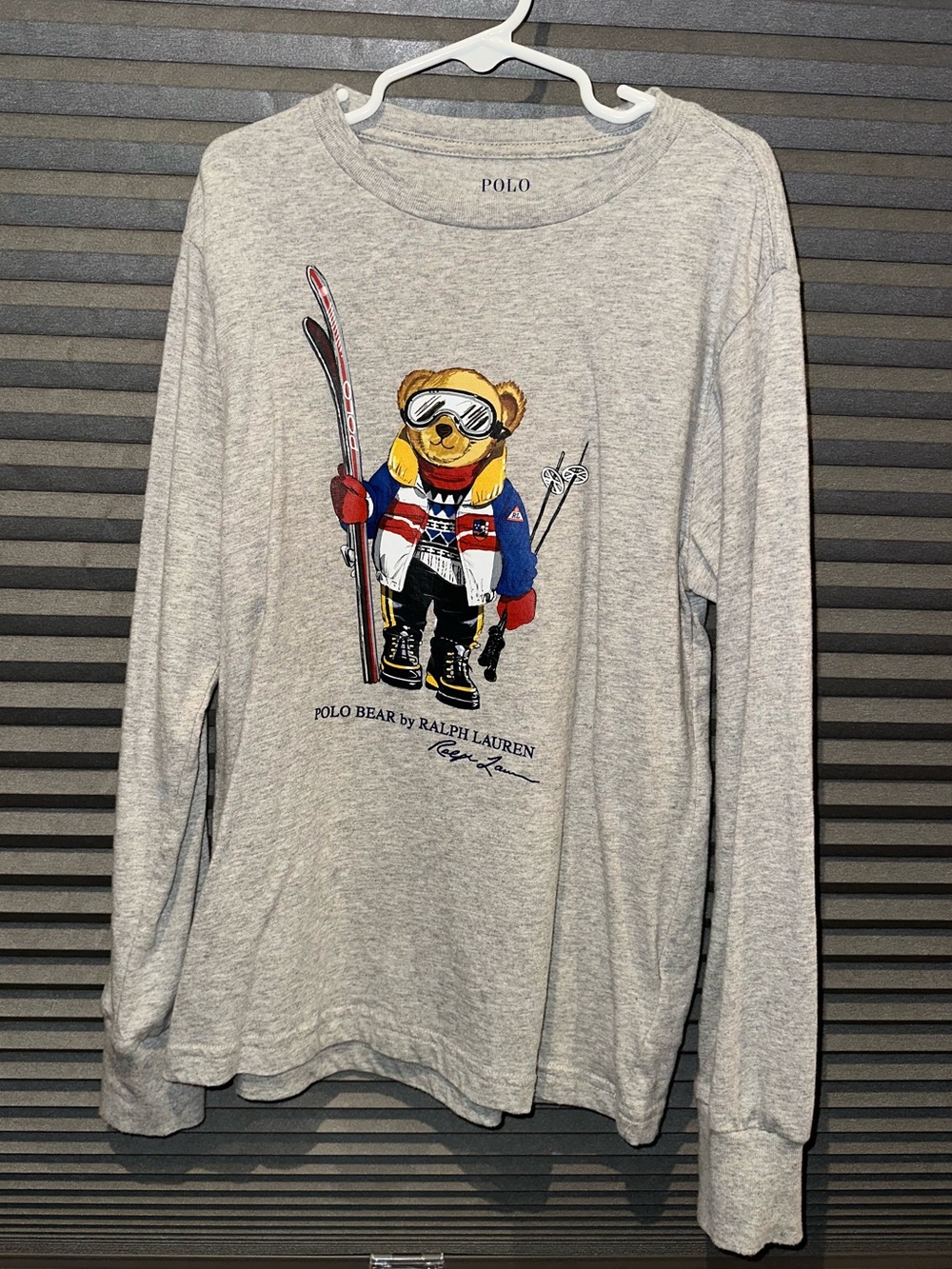 Polo by Ralph Lauren Skiing Polo Bear on gray Long Sleeve Tee